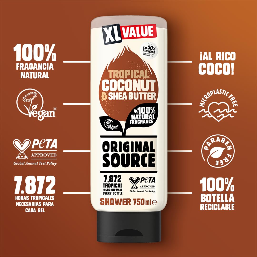 Original Source Mint & Tea Tree Shower Gel, 100 Percent Natural Fragrance, Vegan, Cruelty Free, Paraben Free, Large Bottle, 750 ml