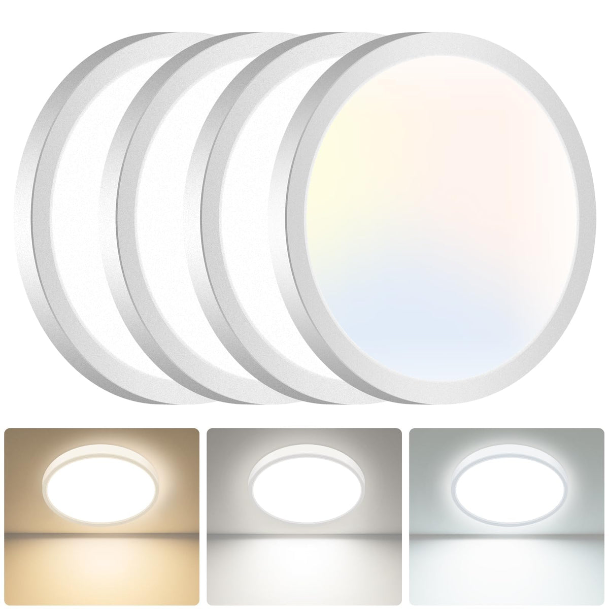 hepside Bathroom Light, 3000K/4000K/6500K 3 Color Temperature LED Ceiling Light, 15W 1500LM, Waterproof, Round, Small, Modern, Flush Ceiling Light for Bathroom, Kitchen, Bedroom, Black