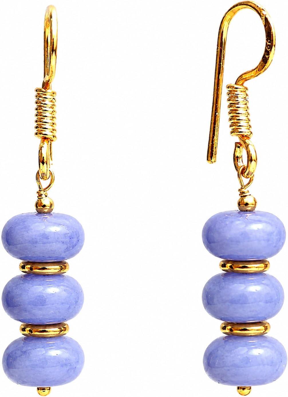 Gempires Natural Gemstone Rondelle Bead Earrings for Women | 8mm Beaded Drop Dangle Earrings | Gold Plated Hypoallergenic Hook Jewelry | Handmade Lightweight Crystal Earrings