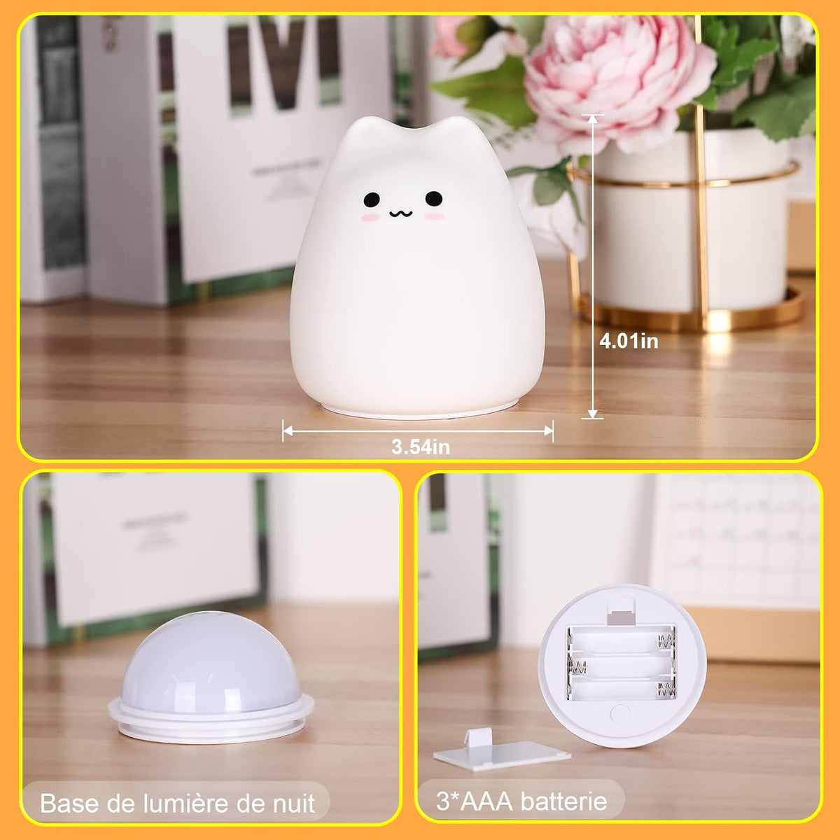 ZKLiLi Cat Night Light for Kids,Cute Night Lamp for Nursery,Squishy Silicone Touch Lights Portable, Gift for Birthday and Christmas for Kids Baby Children (Battery Cat)