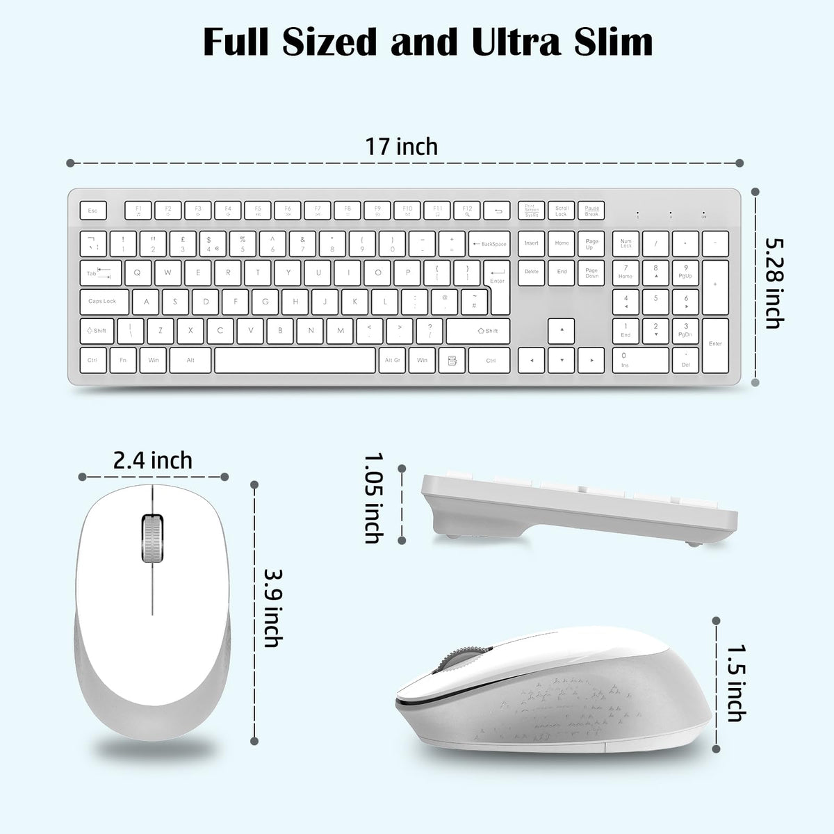 LeadsaiL Wireless Keyboard and Mouse Set, 2.4GHz USB Computer Keyboards and Mouse Combo, Full Size UK QWERTY Layout, Ergonomic Design with 12 Multimedia Shortcuts for HP/Lenovo Laptop and Mac-Purple