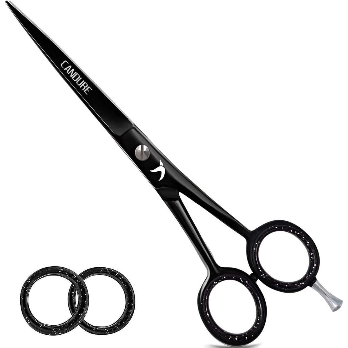 Candure Hairdressing Scissor with Comb & Leather Pouch 6.5" - Hair Scissor for Professional Hairdressers, Barbers Stainless Steel Hair Cutting Shears for Salon, Men, Women, Children and Adults Black