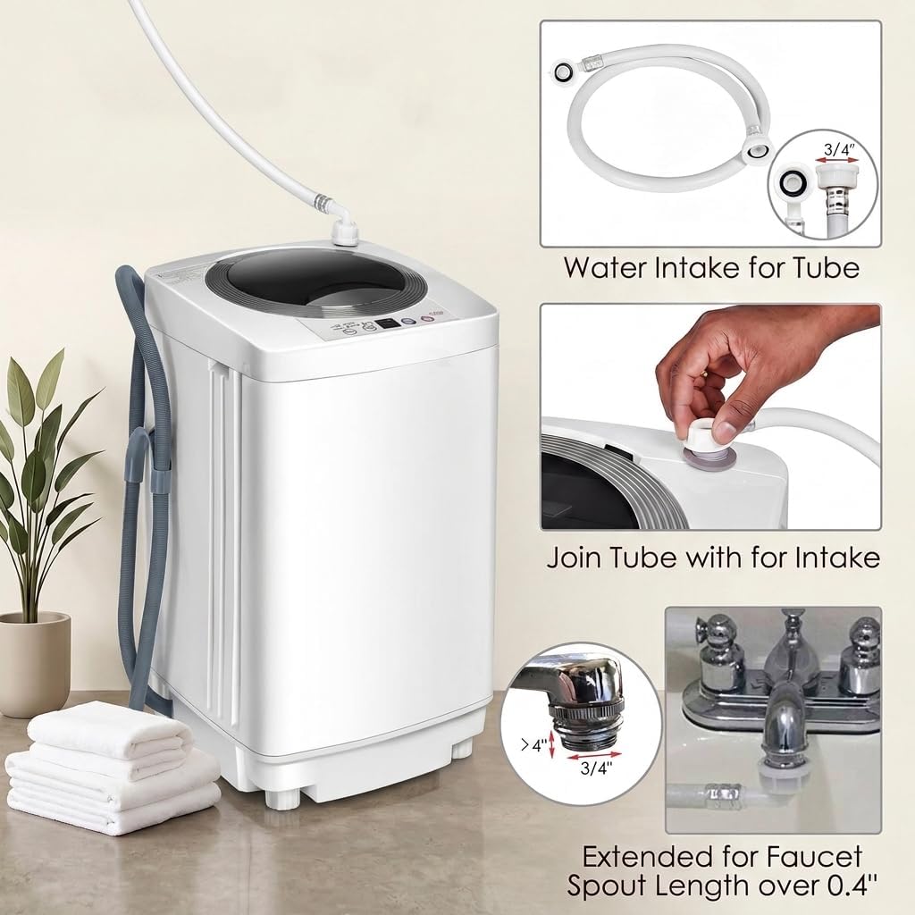 COSTWAY 2 in 1 Portable Washing Machine - 6/10 Programs, Adjustable Water Level, Fully Automatic Compact Washer Spin Dryer with Drain Pump for Apartment Dorm (4.5kg Load, 10 Program, 8 Water Level)
