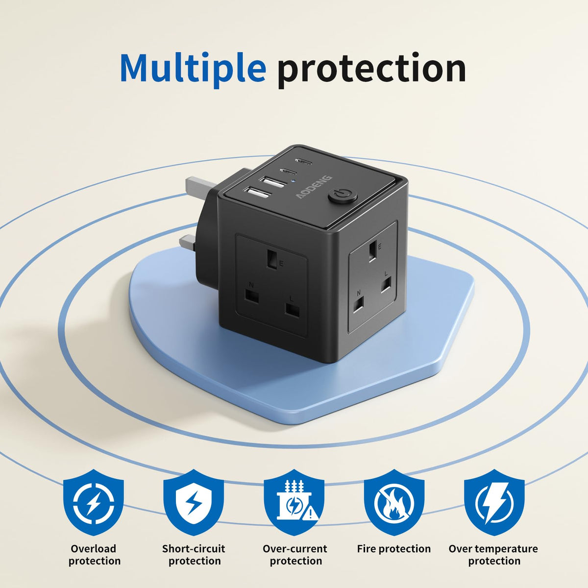 Plug Extension Socket with 4 USB, 3 Way Multi Plug Adapter UK, USB Wall Plug Charger, 3 Pin Plug Expander for Home, Office, University Essentials