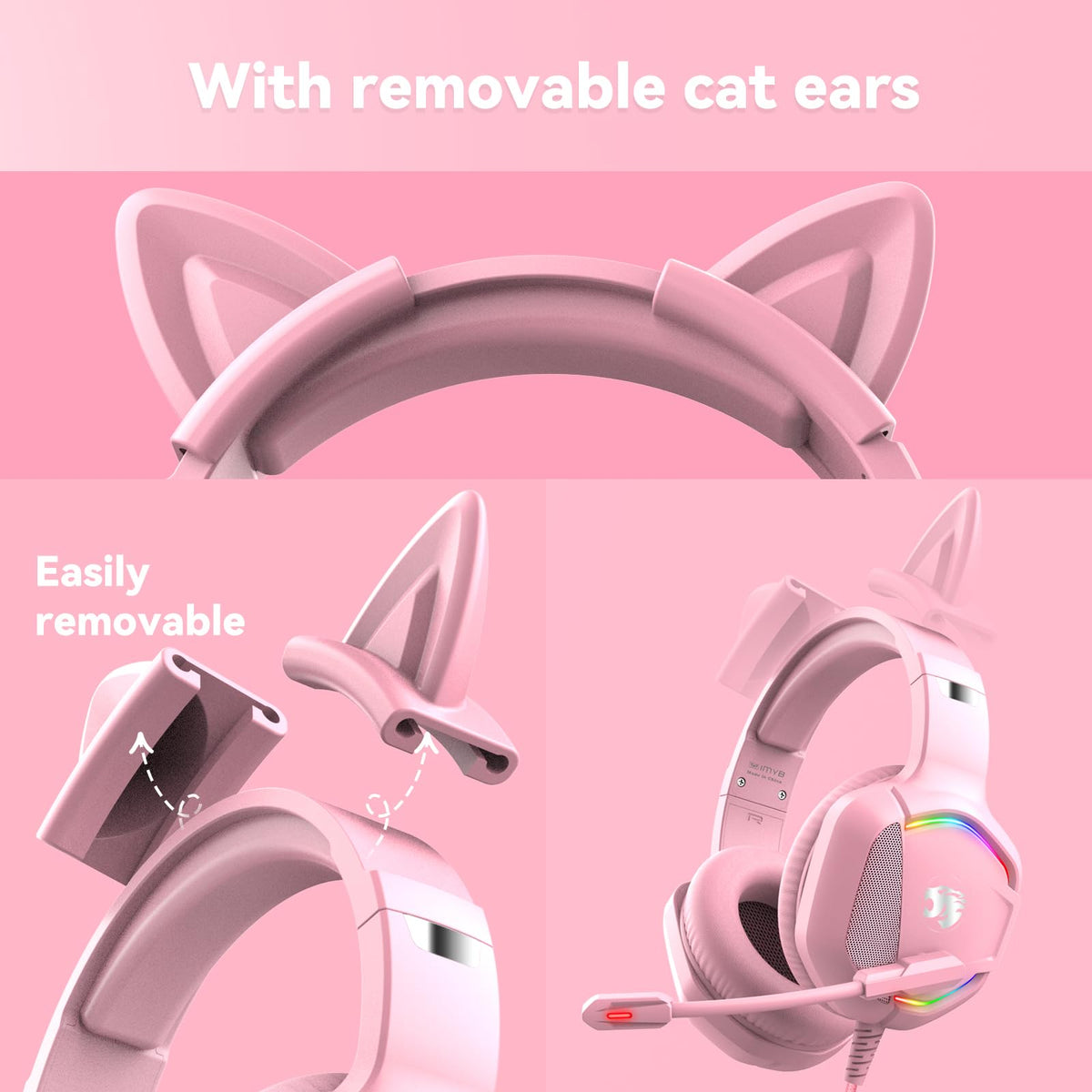 IMYB Gaming Headset with Microphone for Pc, Xbox One Series X/s, Ps4, Ps5, Stereo Wired Noise Cancelling Over-Ear Headphones with Mic, RGB, for Computer, Laptop, Mac, Gamer (White)