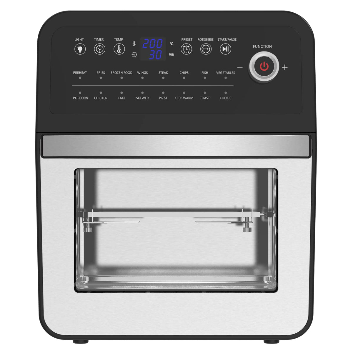 EMtronics Retro Air Fryer Oven Combi, Rotisserie and Grill, Large Family Size 12L with 16 Pre-Set Menus for Oil Free Cooking – Black