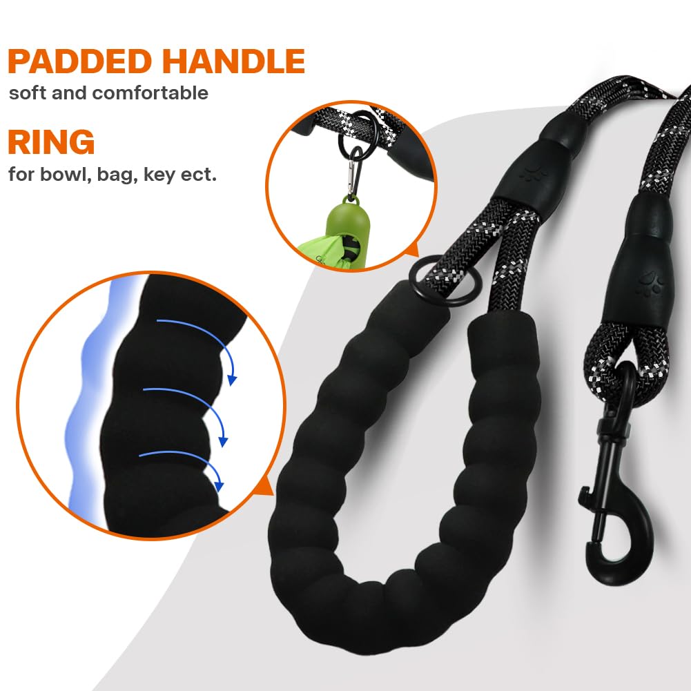 Taglory Rope Dog Lead with Soft Padded Handle – Reflective Rock Climbing Rope Lead for Small and Medium Dogs 120 cm 1.0 cm Black