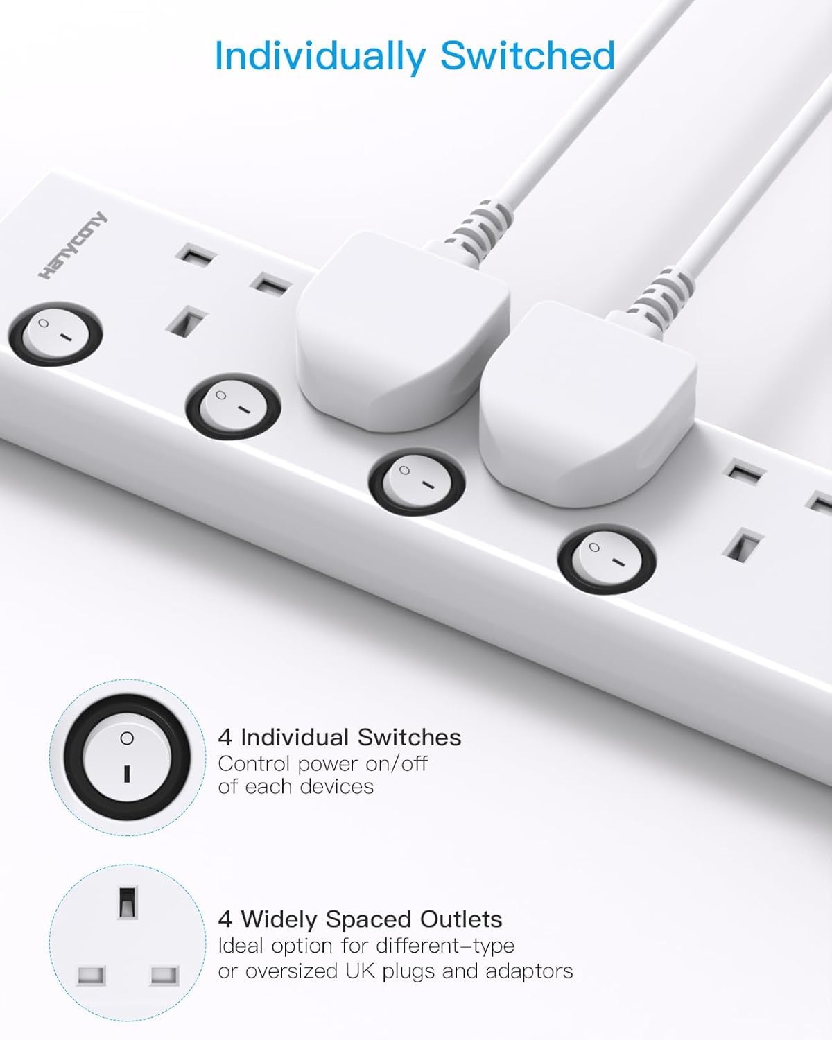 Extension Lead with USB Slots(2 USB C), 4 Way Plug Extension Socket, 1.8M