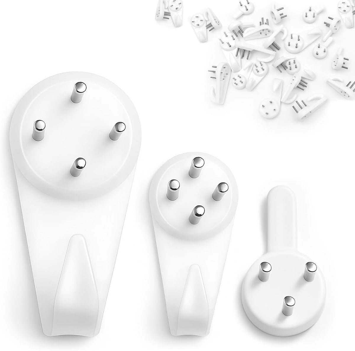 Picture Hooks Non-Trace Wall Hooks, Picture Hanging Hooks, Frame Hanger Hook, for Hanging Paintings Photos Mirror (24Pcs-Three Sizes)