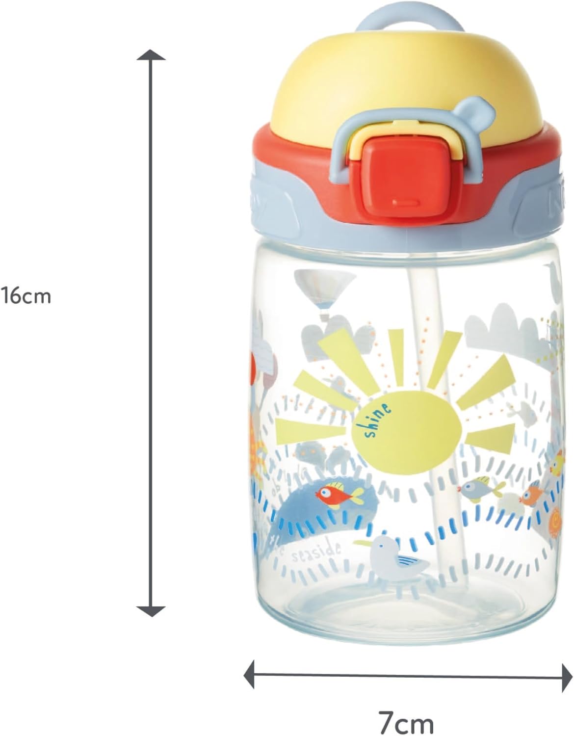 Nuby Super Straw Water Bottle - No Spill Active Toddler Sippy Cup | 360ml / 12oz | Carry Handle | Dishwasher Safe | Suitable Beaker for 12 Months Plus (Sunshine)
