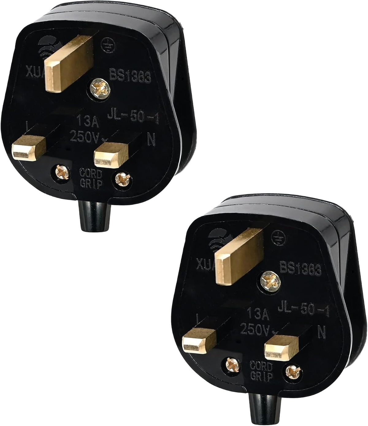 Double Dragon 13 Amp UK 3-Pin Plug | Heavy-Duty Rewireable Electrical Plug | Durable & Safe PC Flame Retardant Material | BS1363 & BSI Certified | Cord Grip for Secure Wiring (Pack of 2, Black)