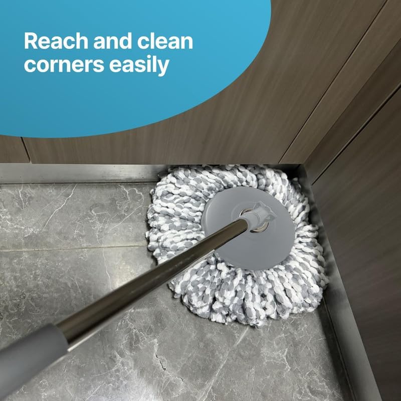delka Spin Mop and Bucket Set – Easy Foot Pedal Water Removal, 360° Swivel Motion, Includes 2 Microfibre Mop Heads, All-Surface Cleaning, Splash Guard for Clean Mopping (Spin Mop Grey and White)