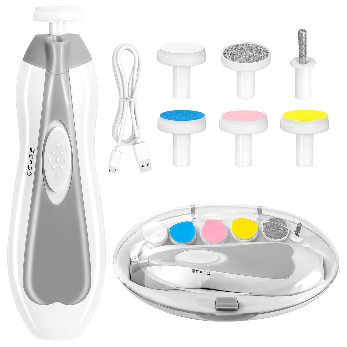 Qunlions life Baby Nail Trimmer Electric, 6 in 1 Rechargeable Baby Nail Clippers Manicure Set Grooming Kit for Toddler Infant or Adults (Pink)