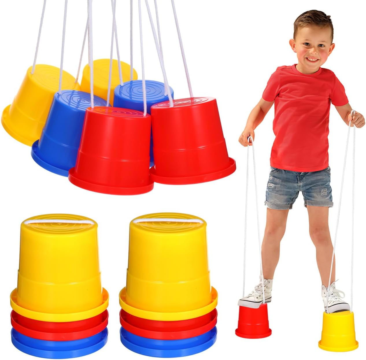 Vaguelly Kids Plastic Jumping Stilts 3 Pairs Outdoor Balance Toys for Children Coordination Training Fun Walker Buckets