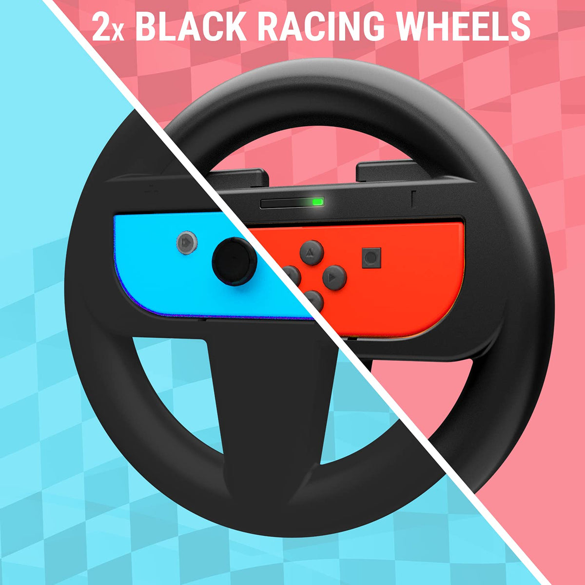 Orzly Racing Steering Wheels – Compatible with Switch 2 (2025 Console) – Party Pack of 4 Joy-Con Controller Attachments for Racing Games (2 Black, 1 Blue, 1 Red)