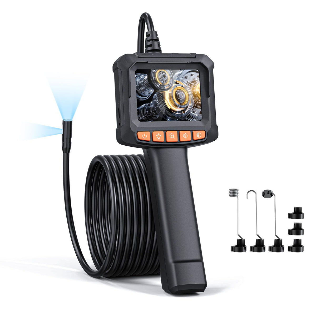 Endoscope Inspection Camera, Qimic 2.4'' IPS Screen Borescope with 8 LED Lights, IP67 Waterproof Endoscope, 1080P HD Snake Camera, 33FT Semi-Rigid Cable, Gadgets for Men