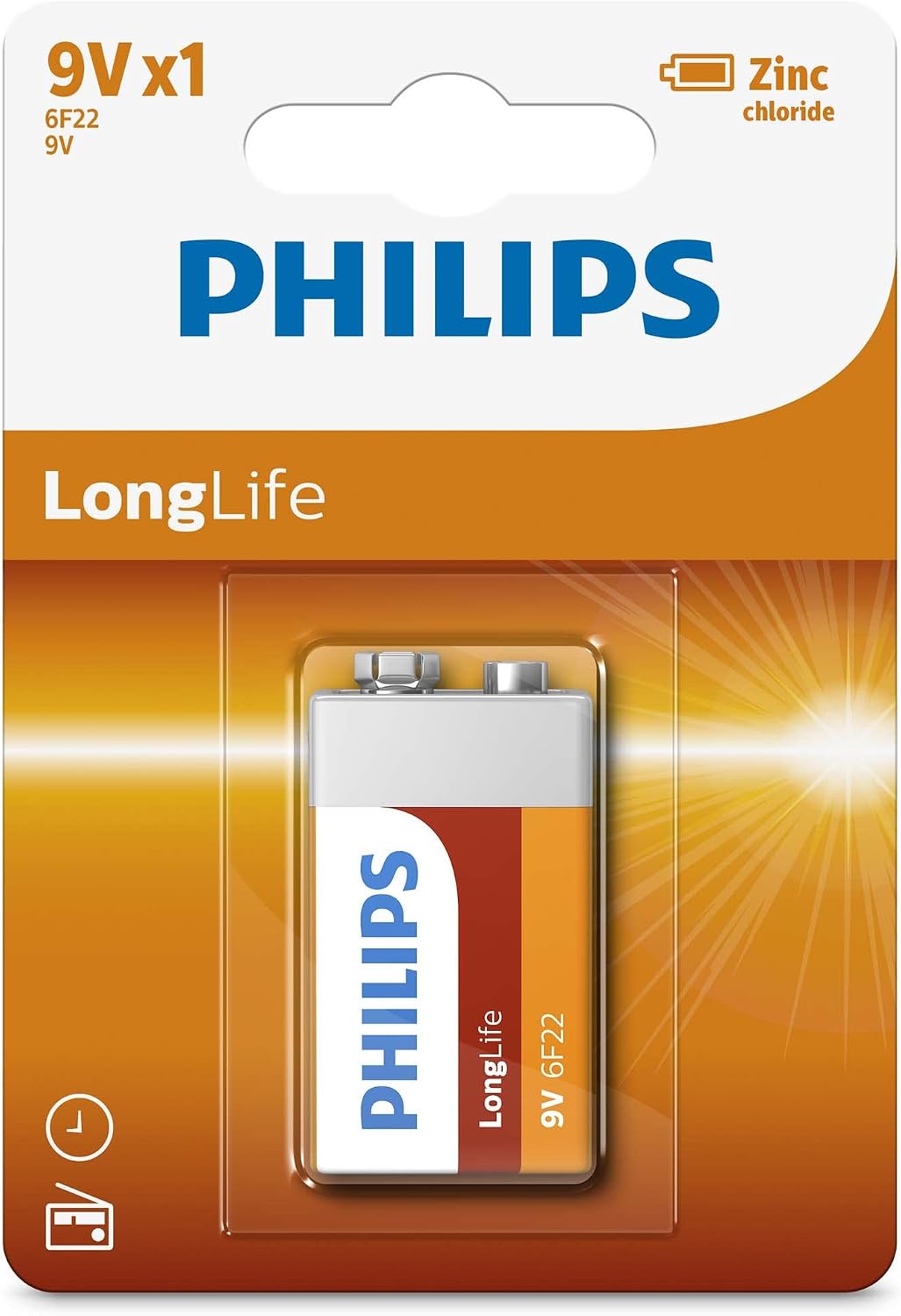 PHILIPS 9V Zinc Battery - 6F22 - Shelf Life up to 5 Years