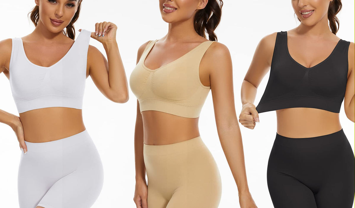 Lemef 3-Pack Seamless Sports Bra Wirefree Yoga Bra with Removable Pads for Women