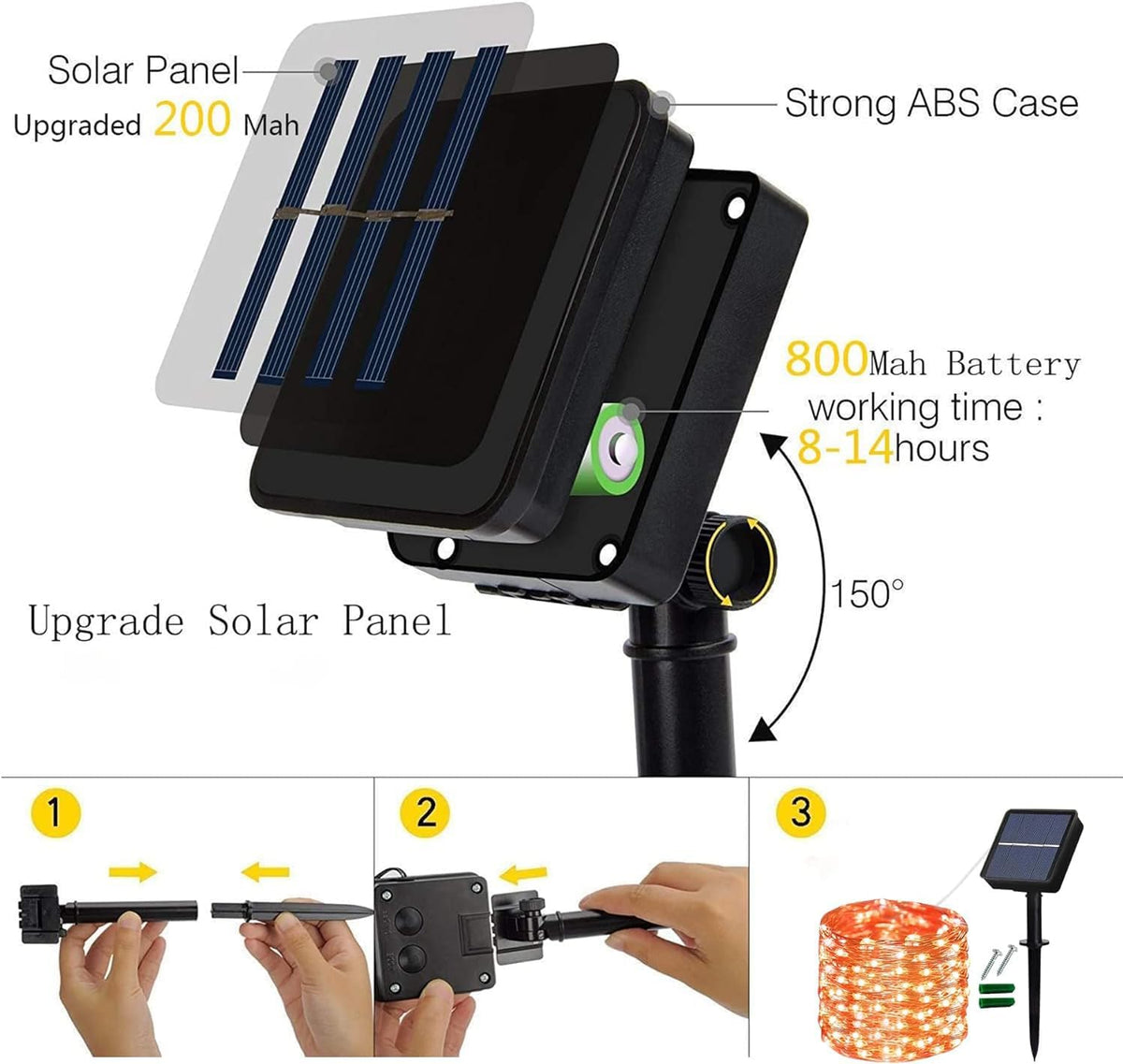 Lezonic 2Pack Solar String Lights Waterproof,12M/40Ft 120LED Garden Lights