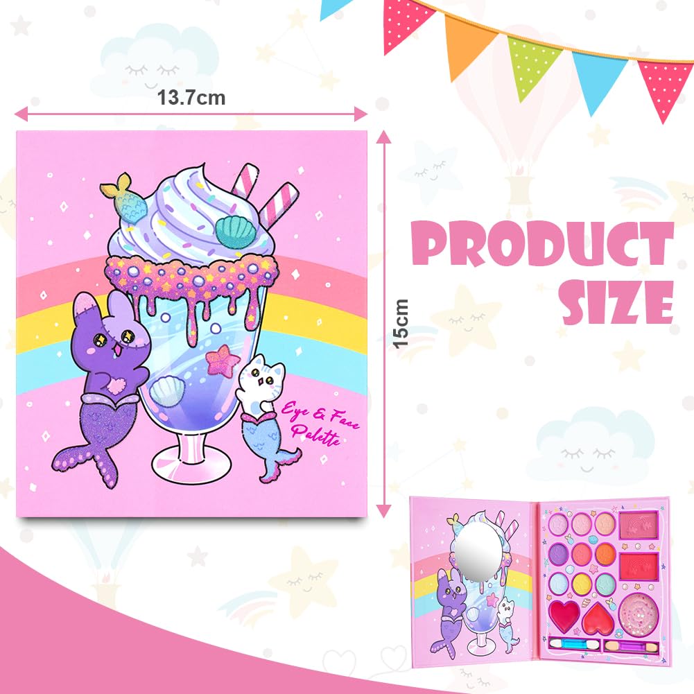 Aomig 14 Colors Kids Makeup Sets for Girls, Washable Children's Make Up Kit with Mirror, Non-Toxic Cosmetic Beauty Set Gift for Kids, Princess Pretend Play Games Toys Birthday