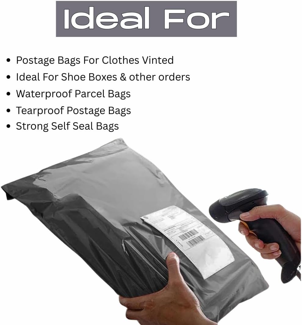 100 Pcs Grey Mailing Bags 12x16 Inch, Self-Seal Poly Postal Envelopes for Parcels, Medium Postage Packaging 305mm x 407mm