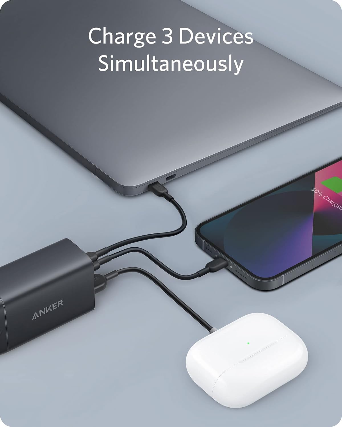 Anker 735 Charger (Nano II 65W), PPS 3-Port Fast Compact USB C Charger