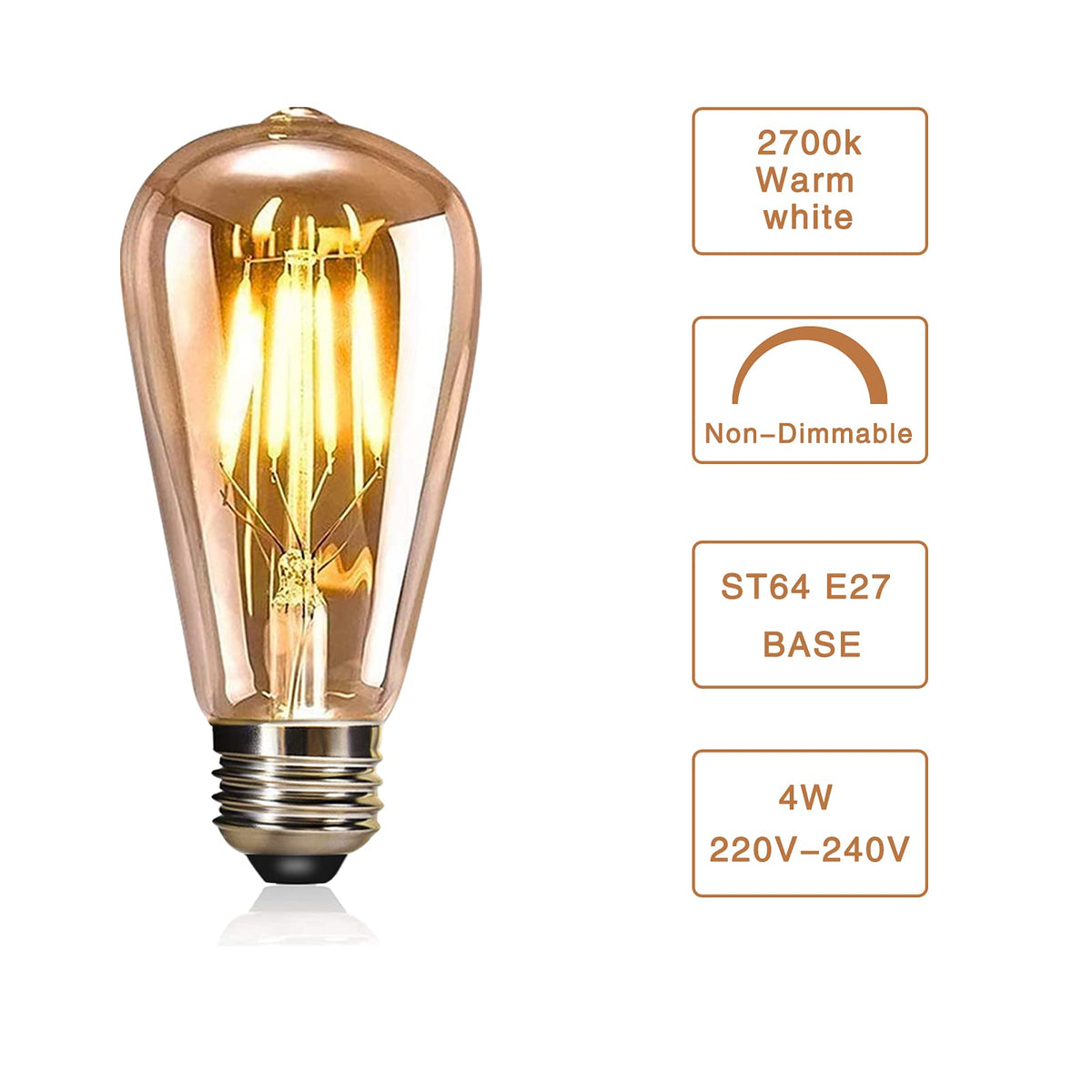 YOUDIAN E27 LED Edison Screw Bulb,Vintage Light Bulb ST64 4W(Pack of 2)