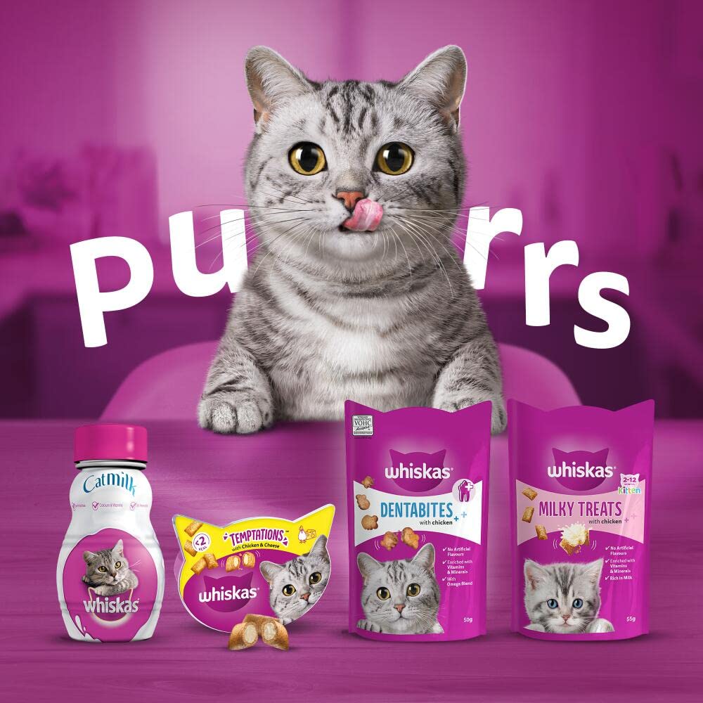 WHISKAS Crunch 100g (Pack of 6) - Tasty Topping Adult Cat Treat Biscuits