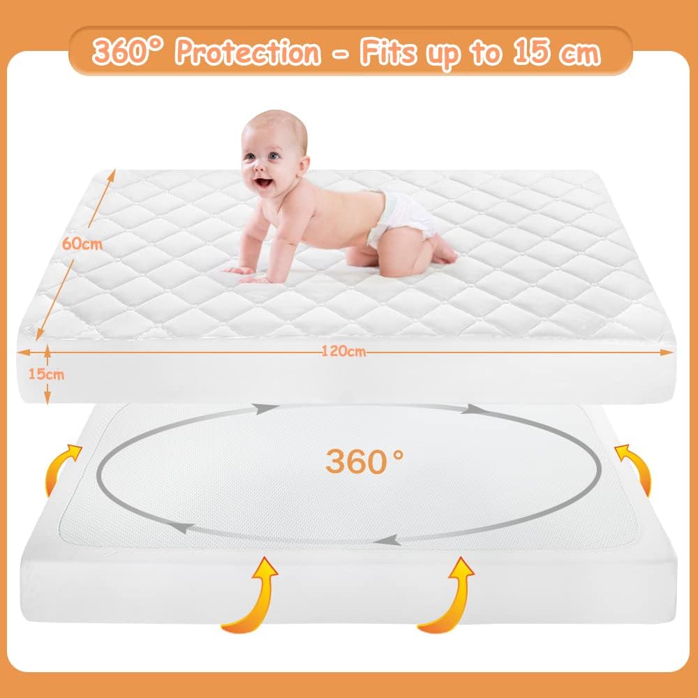 Yoofoss Waterproof Mattress Cover - Fitted Crib Mattress Protector - Hypoallergenic Baby Bed Sheet (60 X 120CM)