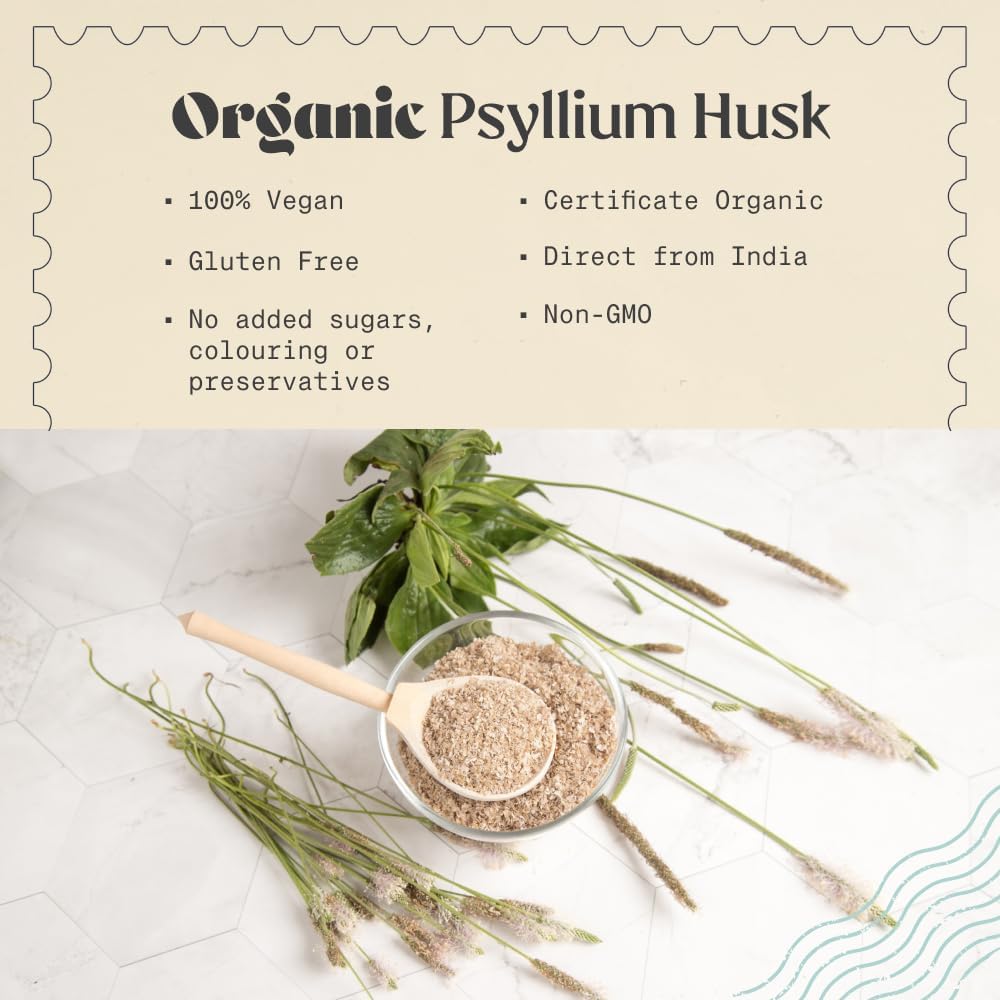 NaturaleBio Organic Psyllium Husk 99% Purity Lab-Tested Gluten-Free