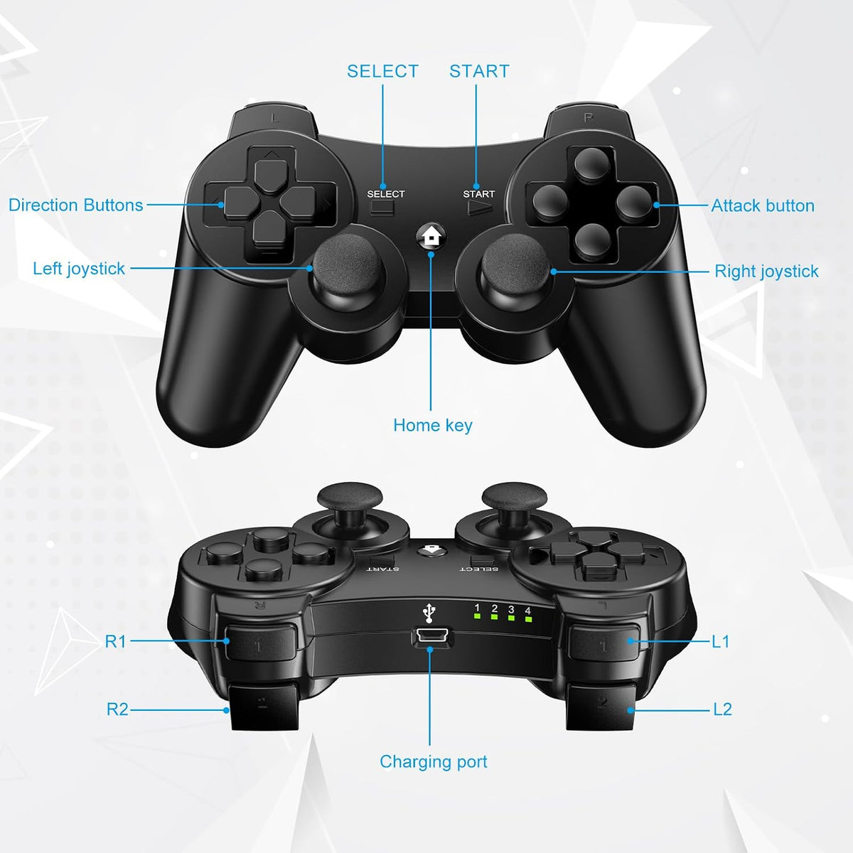 Controller for PS-3, Pack of 2 Wireless Controller