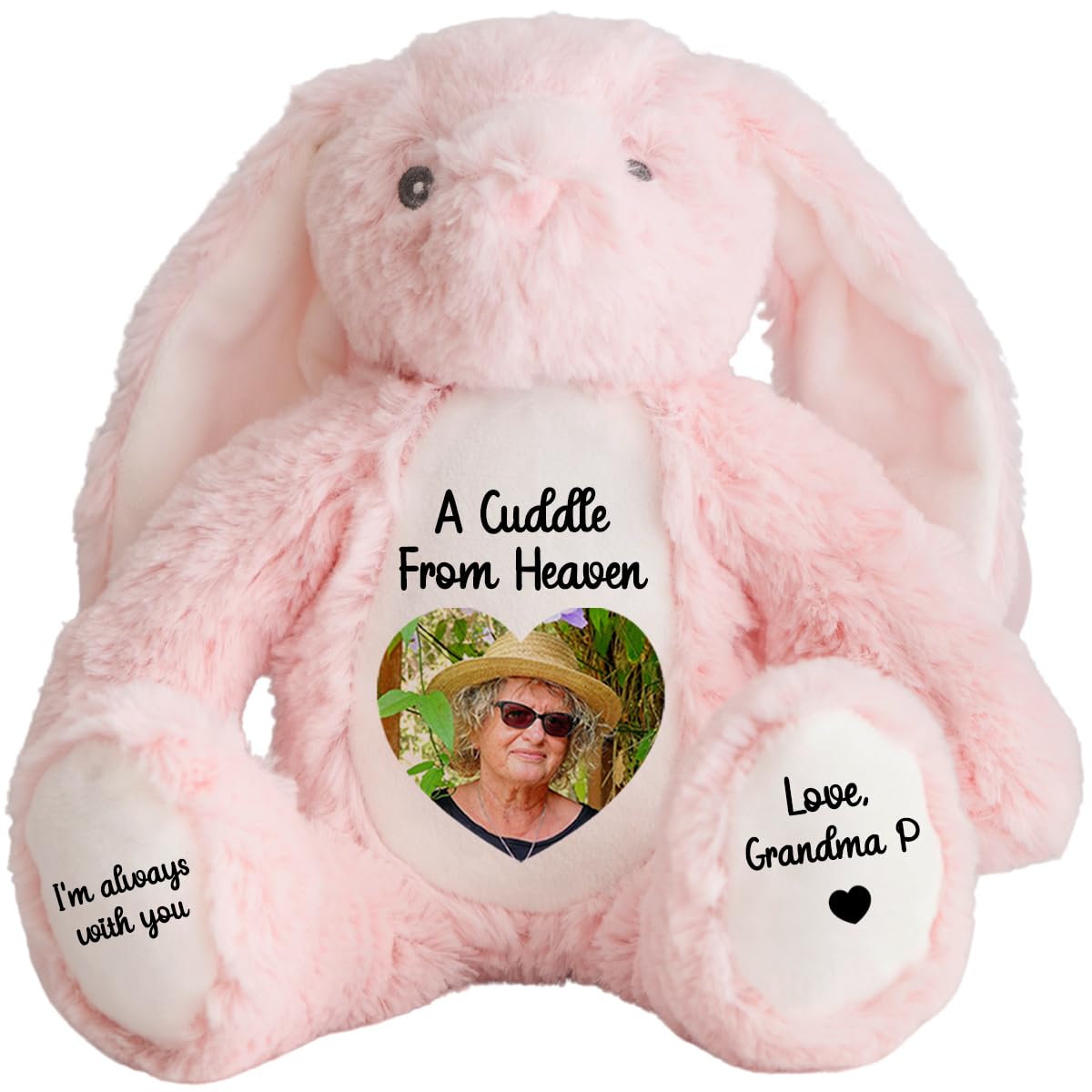 Personalised Memory Teddy Bear with Heart-Shaped Photo – “A Cuddle From Heaven” Keepsake Gift – 28 Bear Styles – Add Your Text & Choose Colour – Custom Memorial Bear (White Angel Teddy)