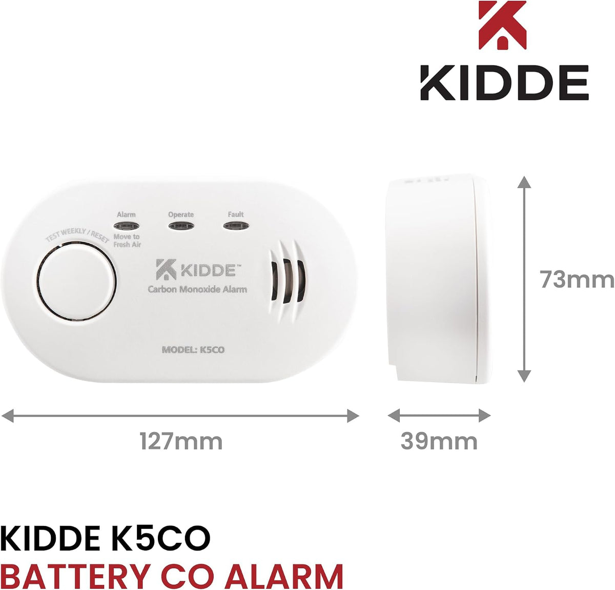 Kidde 5CO Carbon Monoxide Alarm and Detector with AA Batteries - 10 Year Sensor Life CO Alarm for Home