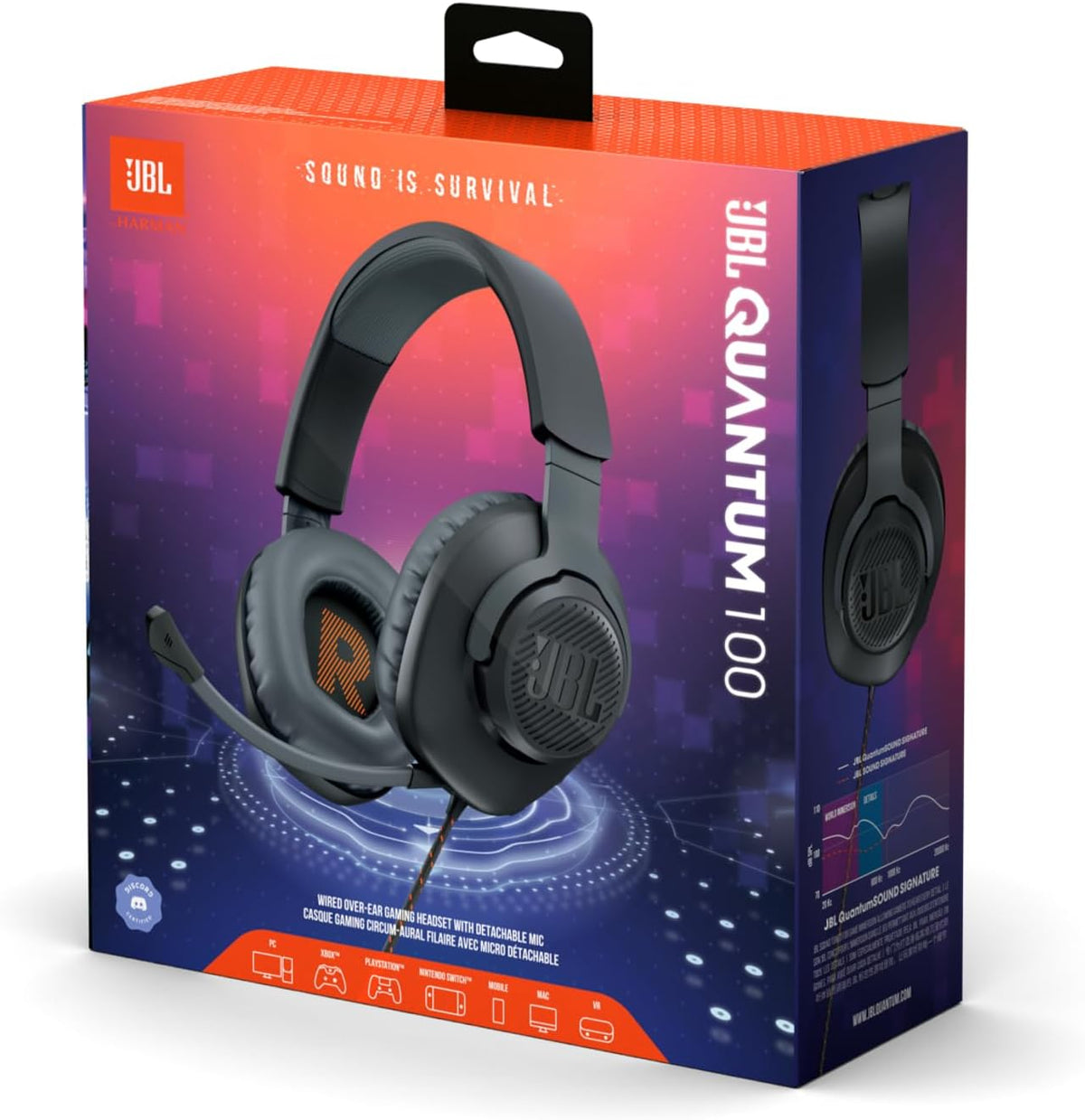 JBL Quantum 100 Wired Over-Ear Gaming Headset with Boom Mic, Multi-Platform Compatible, Black
