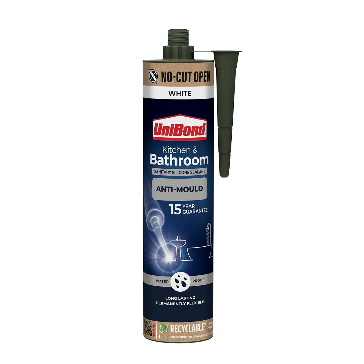 UniBond Kitchen & Bathroom Mould-Resistant White Sealant, 1 x 280 ml