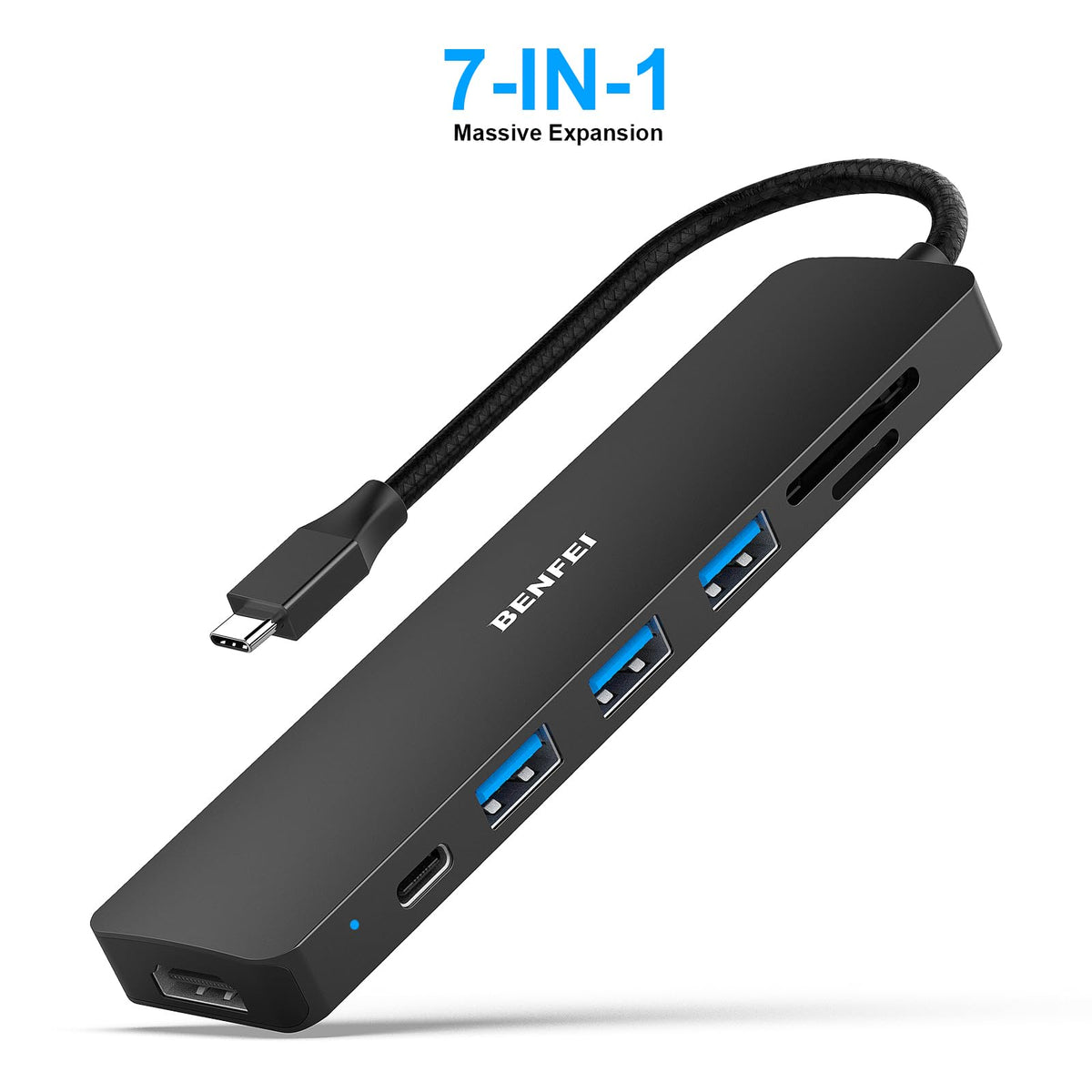 BENFEI USB-C Hub 5-in-1 with 4K HDMI, 3 USB-A 3.2 GEN2 10Gbps, 100W PD, Silicone Woven Cable, Aluminum Case, Compatible with MacBook, iPad, iPhone 15/16 Series