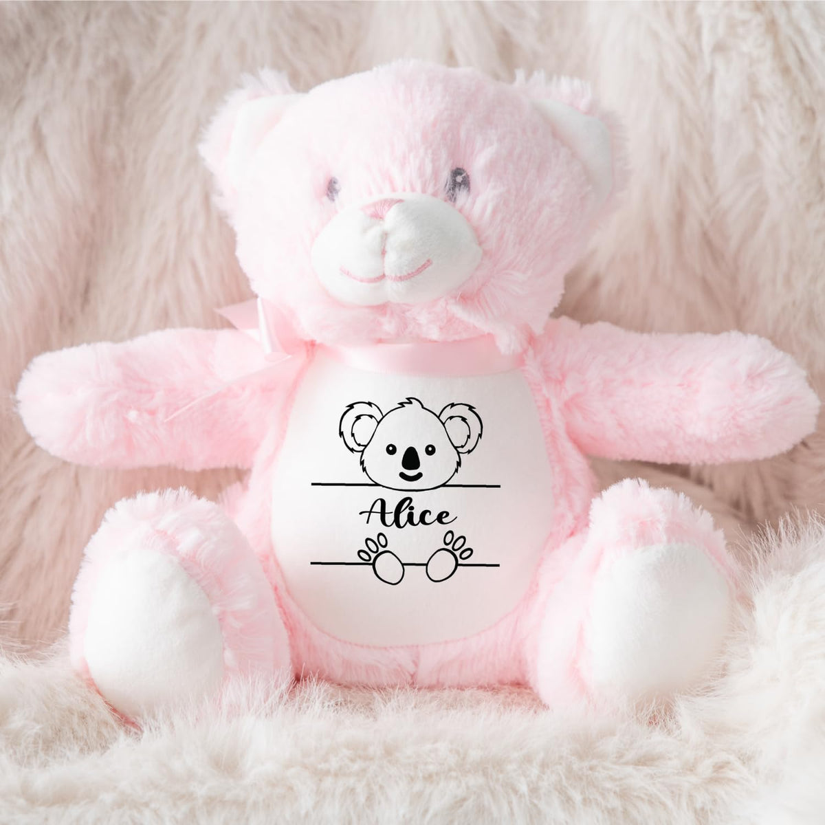 Crafted Memories - Personalised Teddy | Velveteen Bunny Soft Toy | Customisable Name for Newborns | Keepsake for Boys & Girls | Baby Shower Item | Pink Initial | Grey or White, 20-23cm