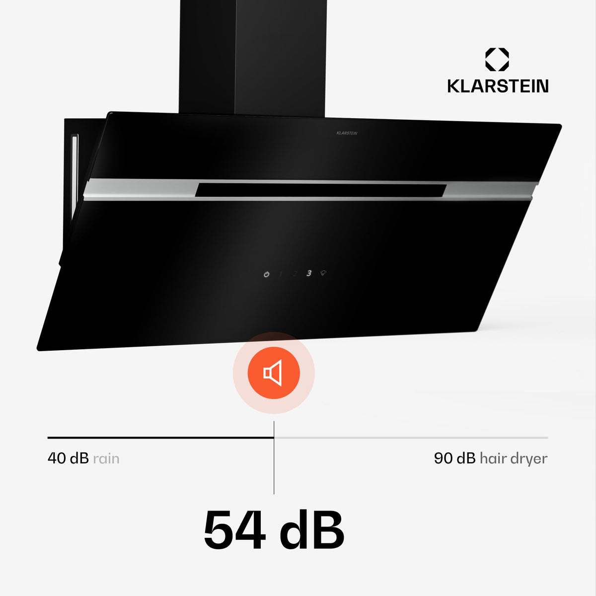 Klarstein Alina 90 Angled Cooker Hood - 615m³/h Air Flow, Touch Panel, LED Backlighting, Quiet 63dB, Energy Class A, 90cm Extractor Hood, Black