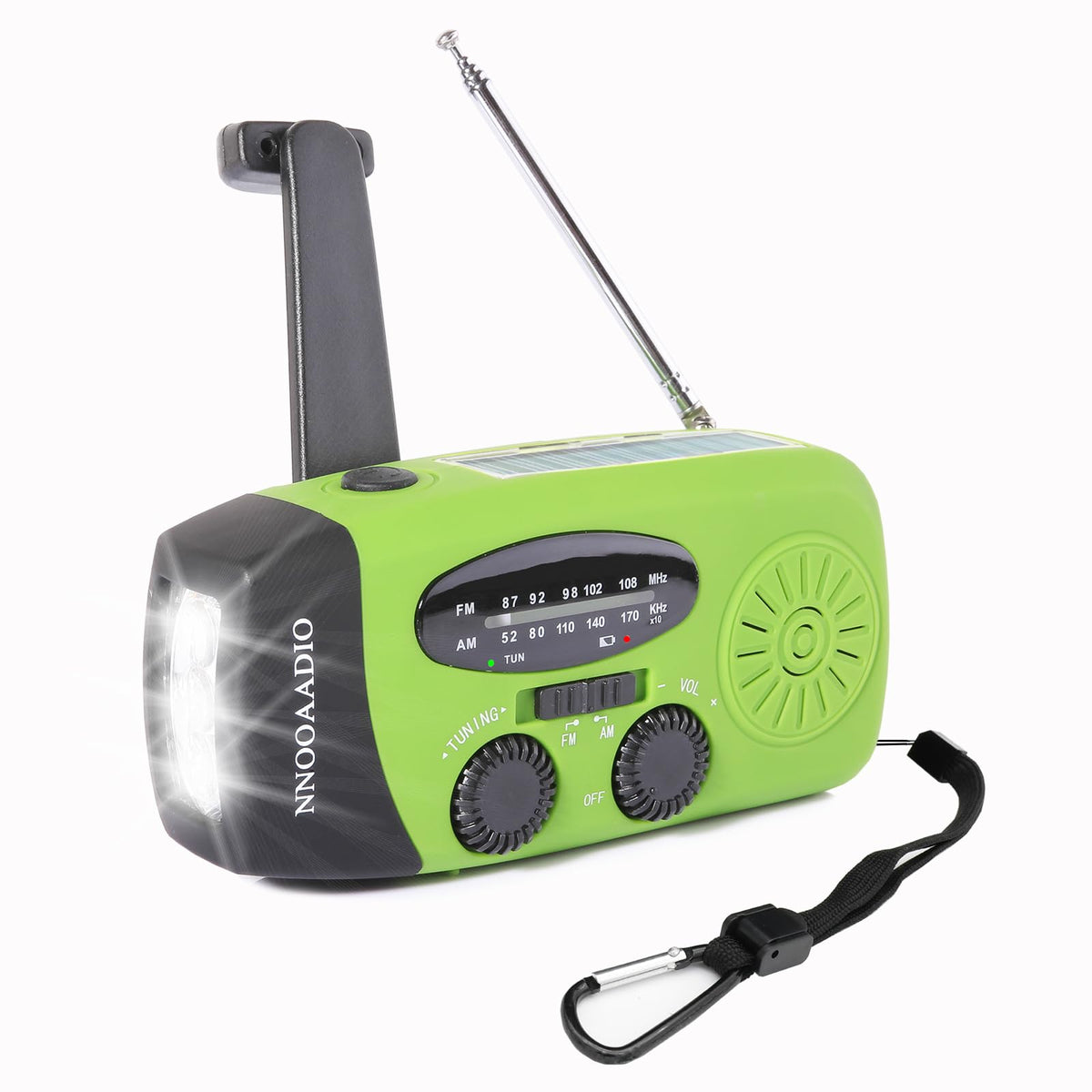 NNOOAADIO Wind Up Solar Hand Crank Radio, 2000mAh SOS Alarm for Camping