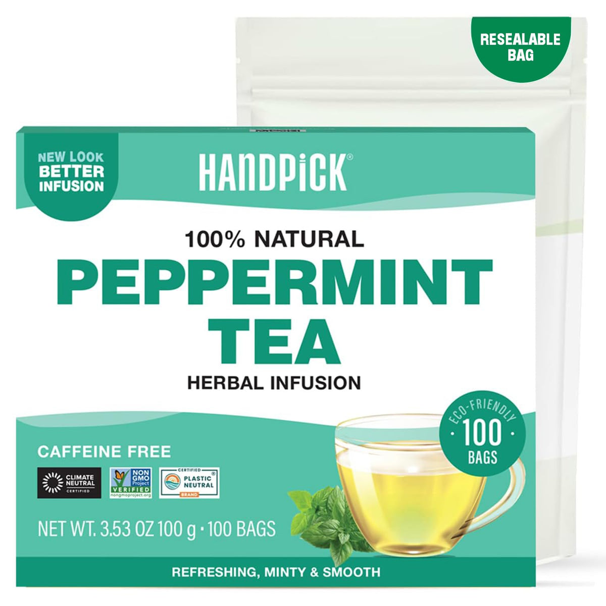 HANDPICK, Spearmint Tea Bags (100 Count), Spearmint Leaf Tea Bags