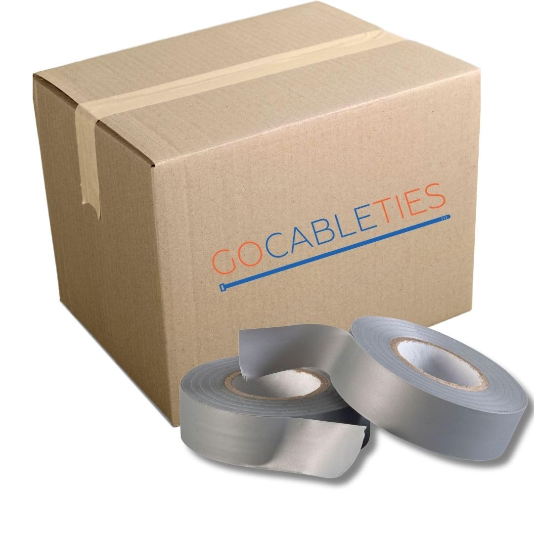 Gocableties Grey Electrical Tape, 19mm x 20m, Strong Self-Adhesive PVC Insulation Tape for Insulating, Repairing and Protecting Electrical Wires, 2 Rolls