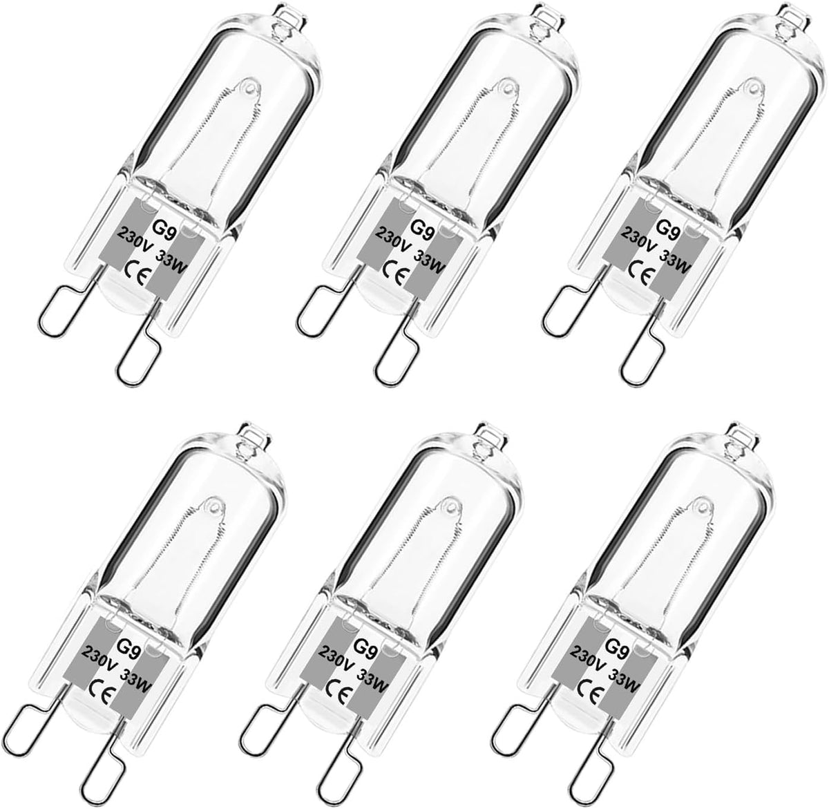 G9 Halogen Bulbs 33W, G9 Halogen Light Bulbs Warm White 2700K, Capsule Bulb Dimmable 230V for Ceiling Lights, Crystal Lamps, Chandeliers，Ovens, Microwave, Non Flicker,6 Pack
