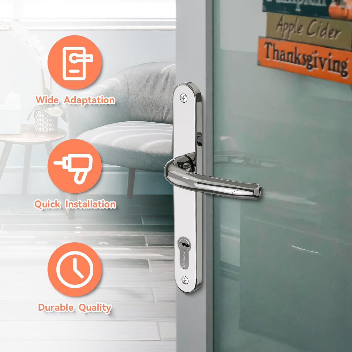 Bwintech 1 Set Black UPVC Door Handle Set, 92mm Backset,122mm Screw Hole Distance, 210mm Plate Length Front Door Handles for UPVC Door