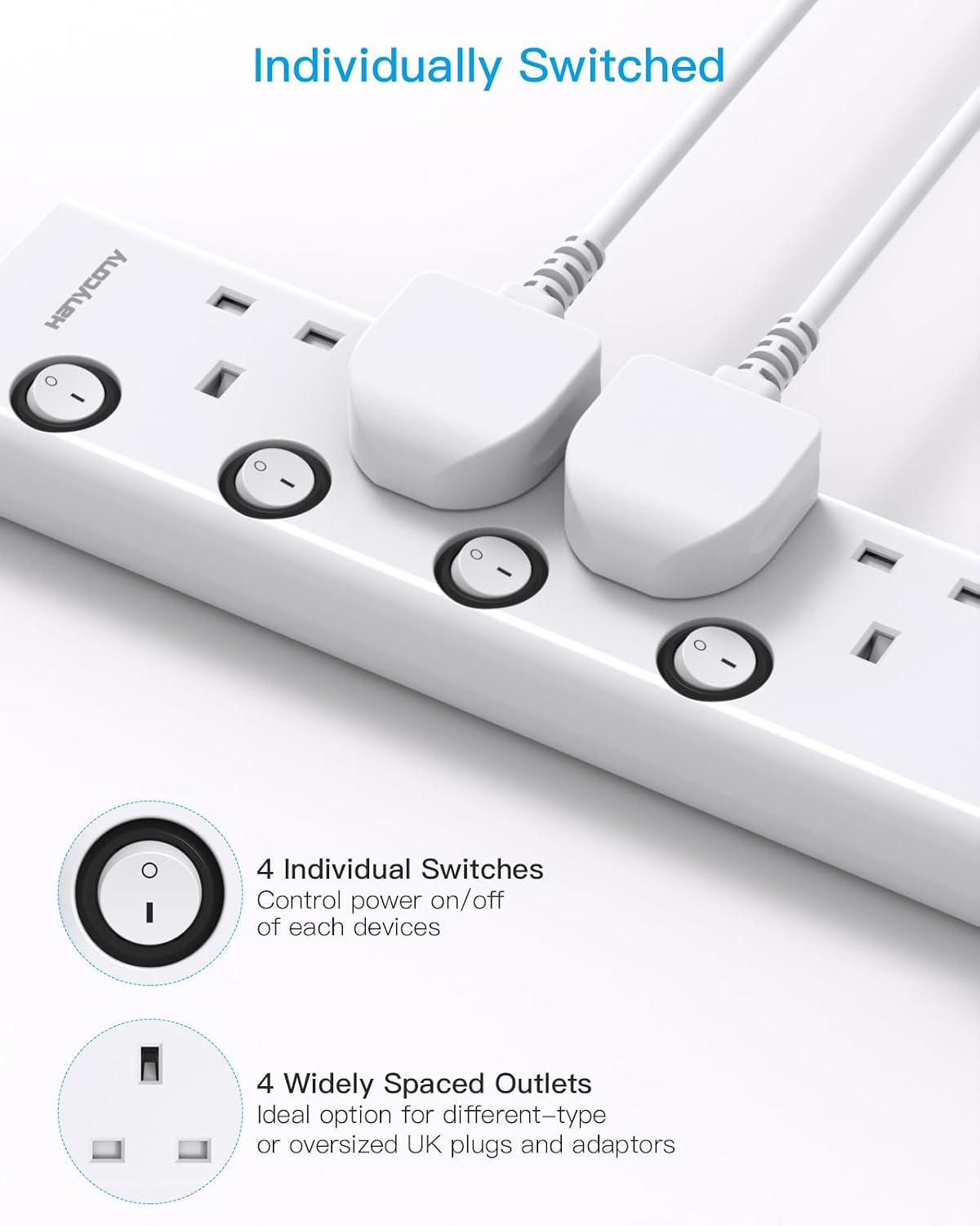 Extension Lead with USB Slots(2 USB C), 4 Way Plug Extension Socket, 1.8M