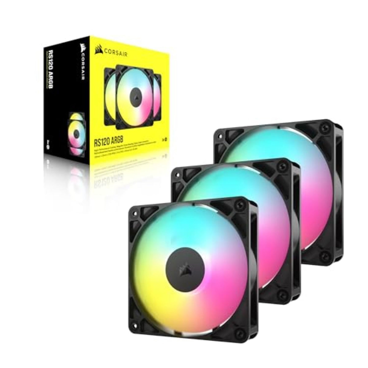 CORSAIR RS120 ARGB 120mm PWM Fans – Daisy-Chain Connection – Low-Noise – Magnetic Dome Bearing – Triple Pack – White