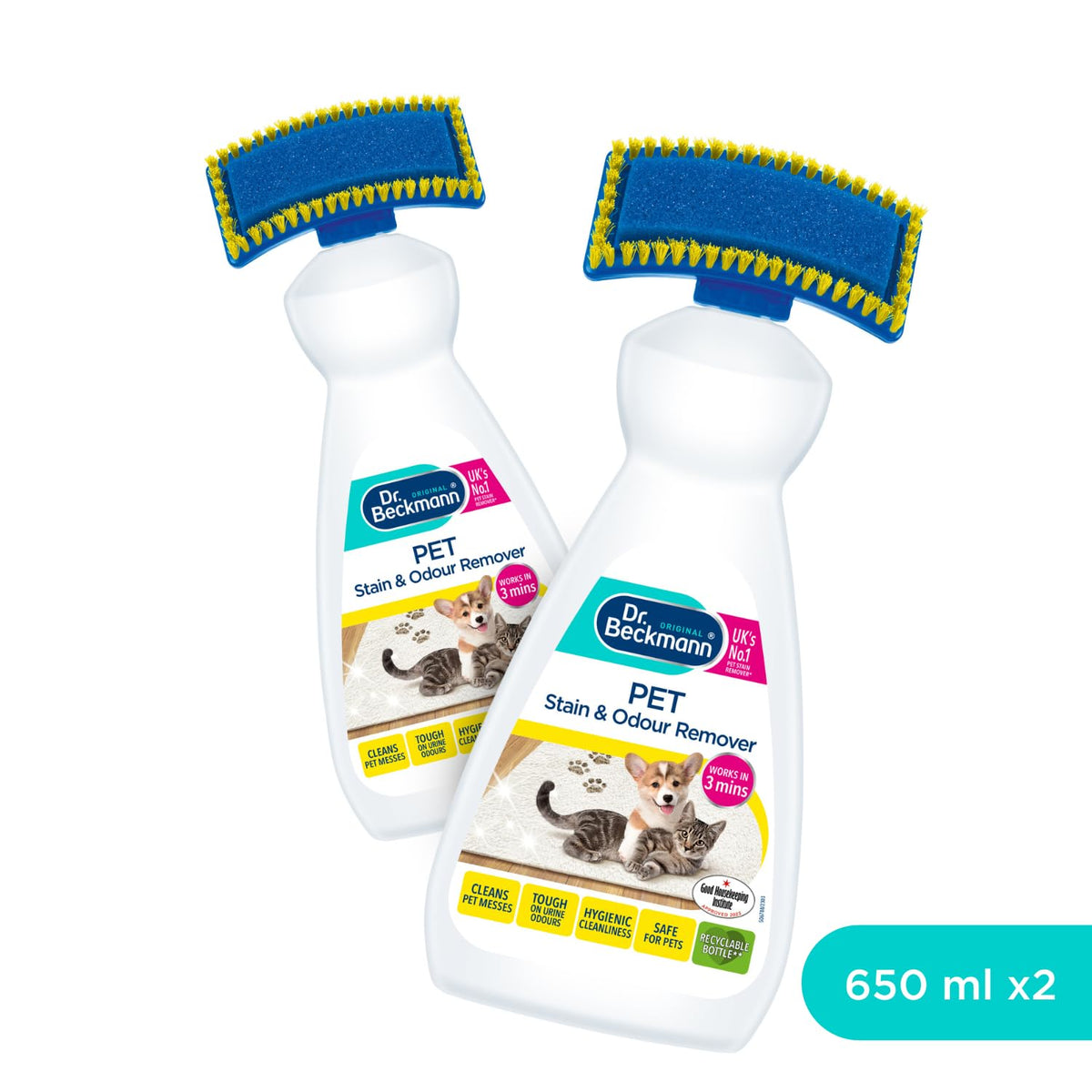 Dr. Beckmann Pet Stain and Odour Remover with Applicator Brush, 2 x 650ml