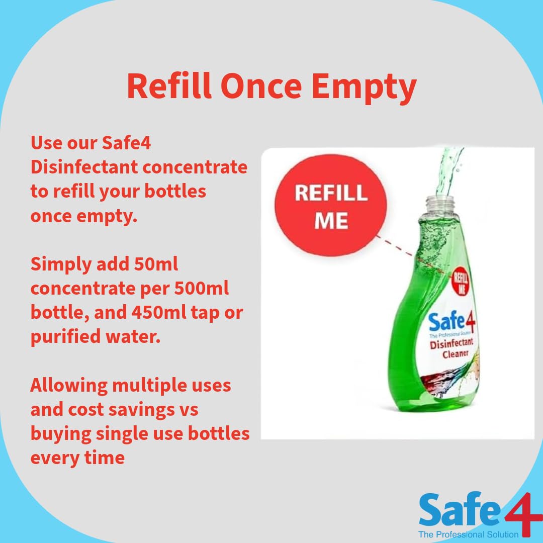 Safe4 Professional Surface Disinfectant Ready to Use - Enhanced Formulation,UK Manufactured,for Effective Virus & Bacteria Protection (500ml,Pack of 1,Apple)