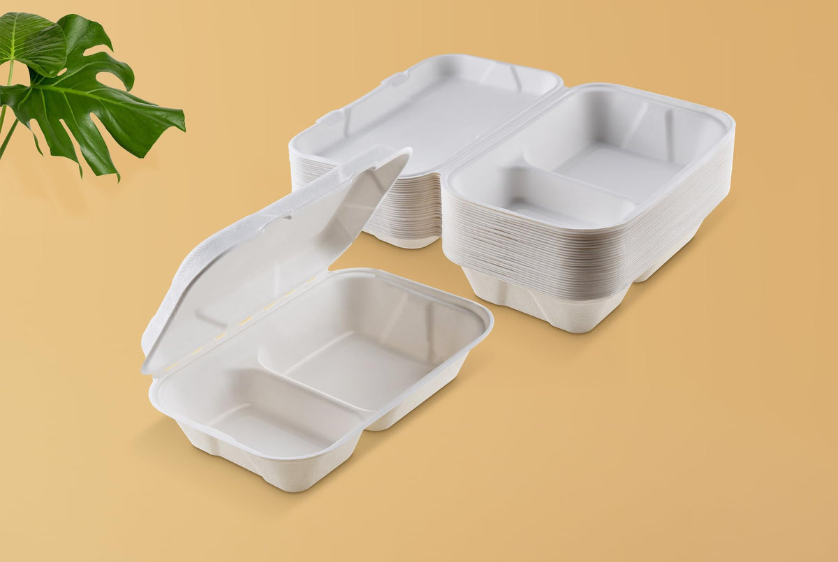 FOOGO Green 50pcs Clamshell Takeaway Boxes, 9x6 inch, 30oz / 900ml