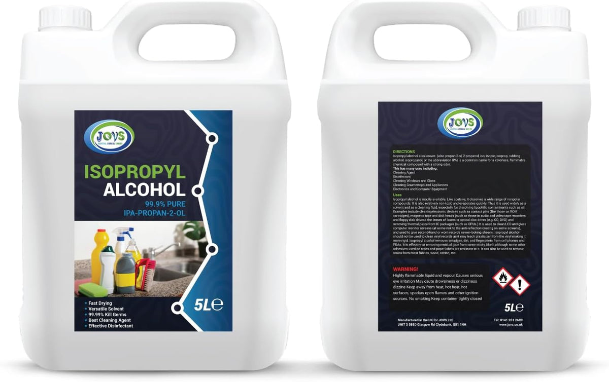 Isopropyl Alcohol 99.9% Pure | Lab Grade IPA | Isopropanol 4x 5L | Rubbing Alcohol for Cleaning and Disinfecting | Solvent for Electronics, Windows, Glass, Appliances, and More