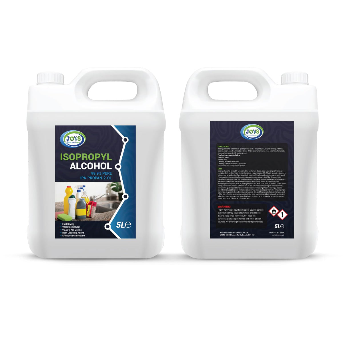 Isopropyl Alcohol 99.9% Pure | Lab Grade IPA | Isopropanol 4x 5L | Rubbing Alcohol for Cleaning and Disinfecting | Solvent for Electronics, Windows, Glass, Appliances, and More